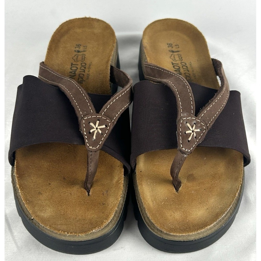 Naot Penelope Brown Leather Flip Flops Thongs Sandals Womens Sz 36 US 5 Comfort